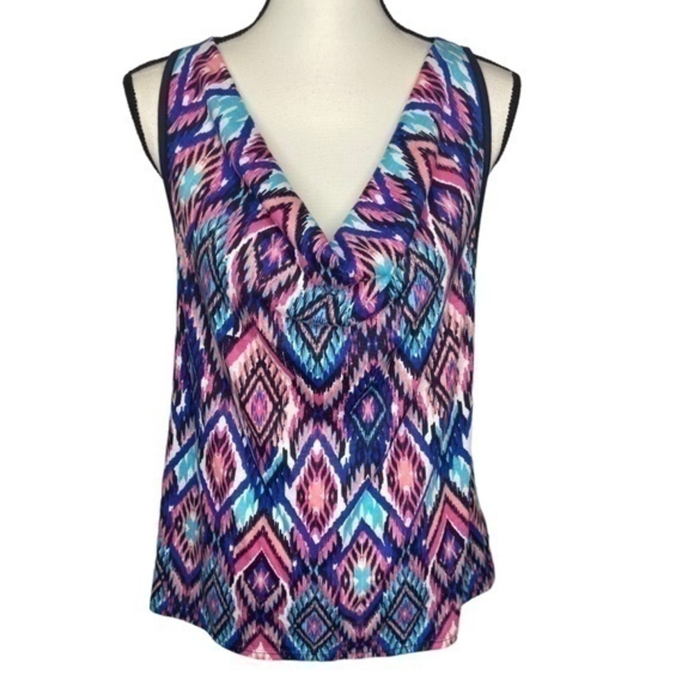 Maurices Top Multi Color Print Sleeveless Draped Neck Racerback Tank Top Size L